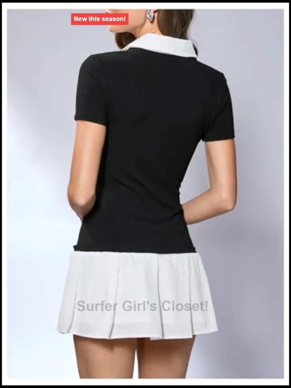 2 in 1 A-Line Pleated Collar Mini Dress Short Sleeve Viscose